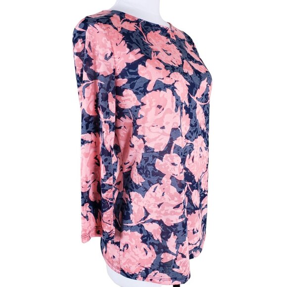 INC International Lightweight Semi Sheer Size L Top Navy Coral Pink, Runs Small - Picture 3 of 8